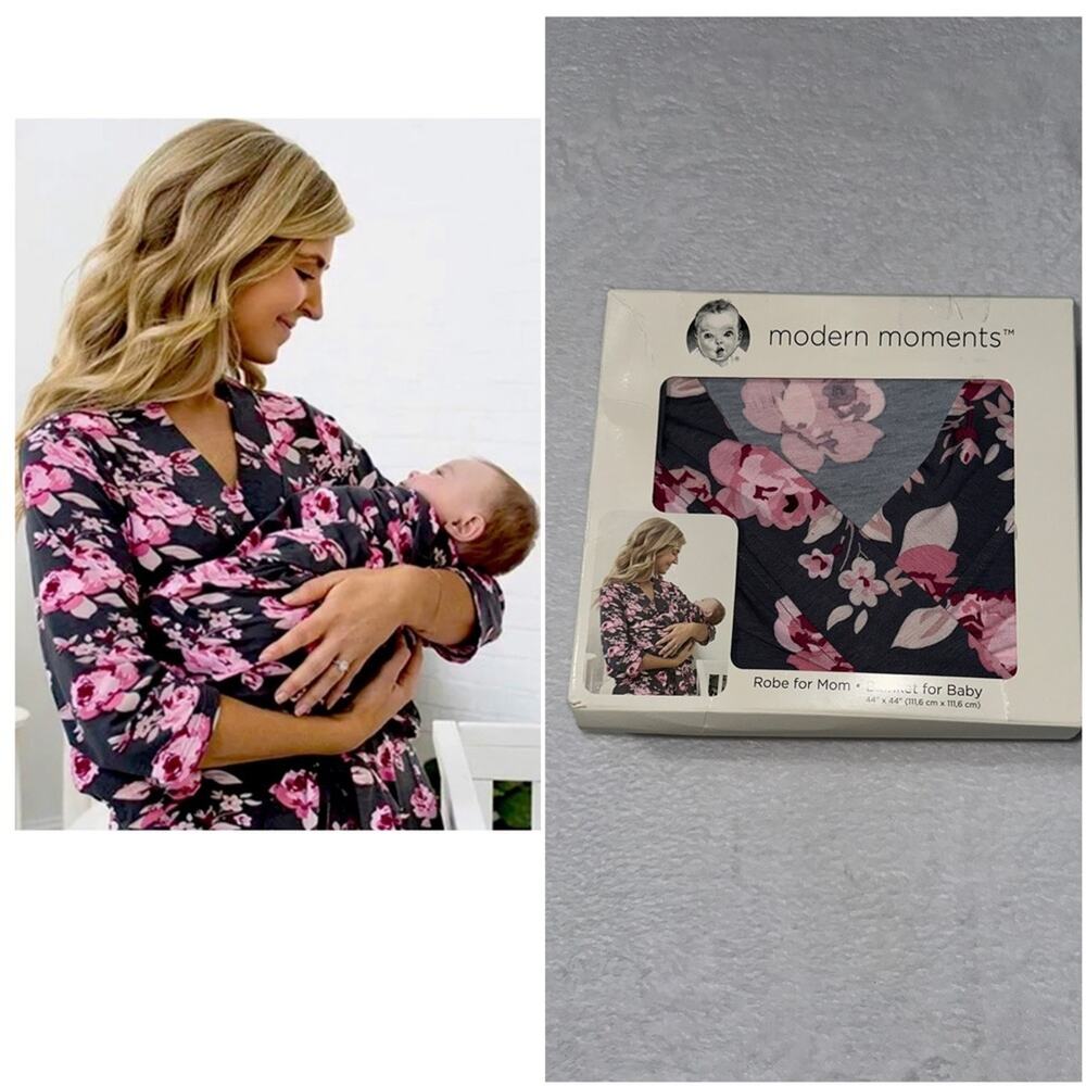 Gerber Swaddle/robe combo gray pink floral new in box